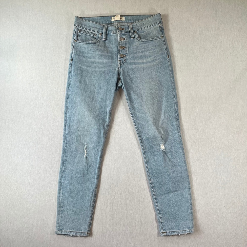 Madewell Jeans Women 28 9" High-Rise Skinny Light Wash Button Fly Distressed